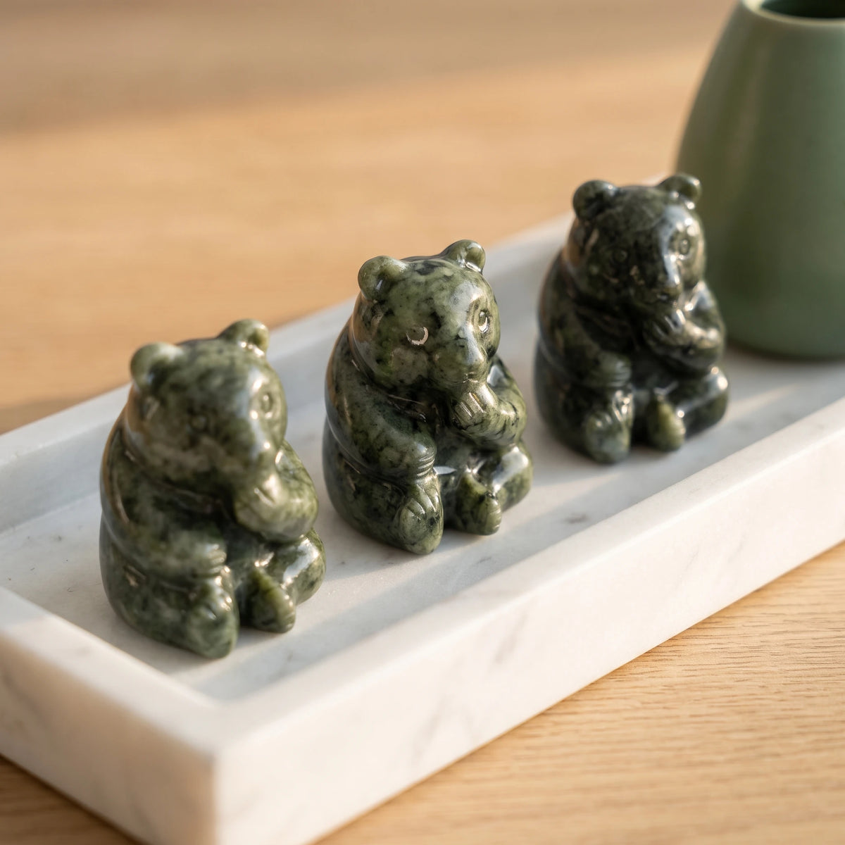 Natural Xiuyan Jade Bear Carving for Healing and Decor