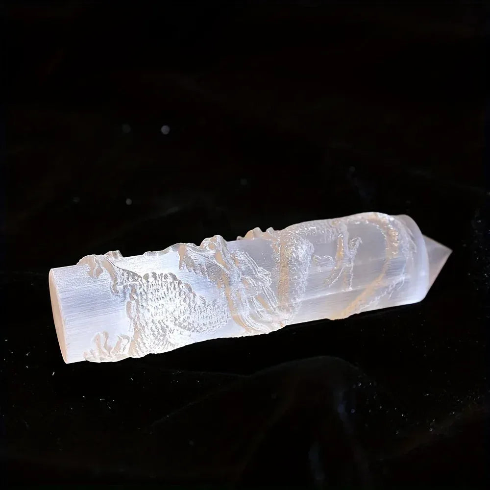 A pair of Selenite Dragon and Phoenix Tower