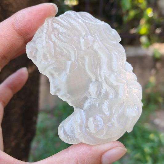Selenite Medusa Statue Carving