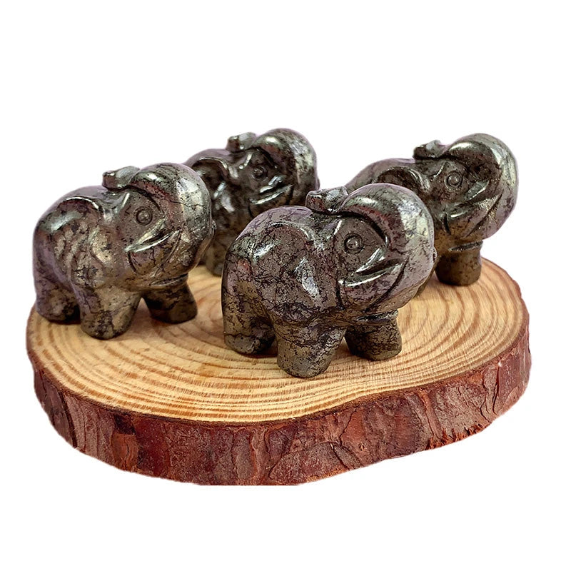 Natural Chalcopyrite Elephant Carving for Feng Shui and Decor