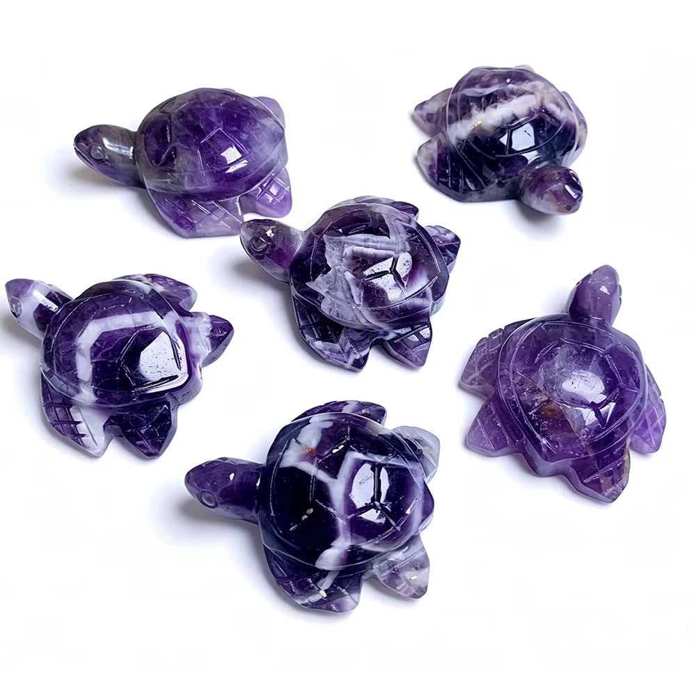 Natural Dream Amethyst Turtle Carving for Longevity and Decor