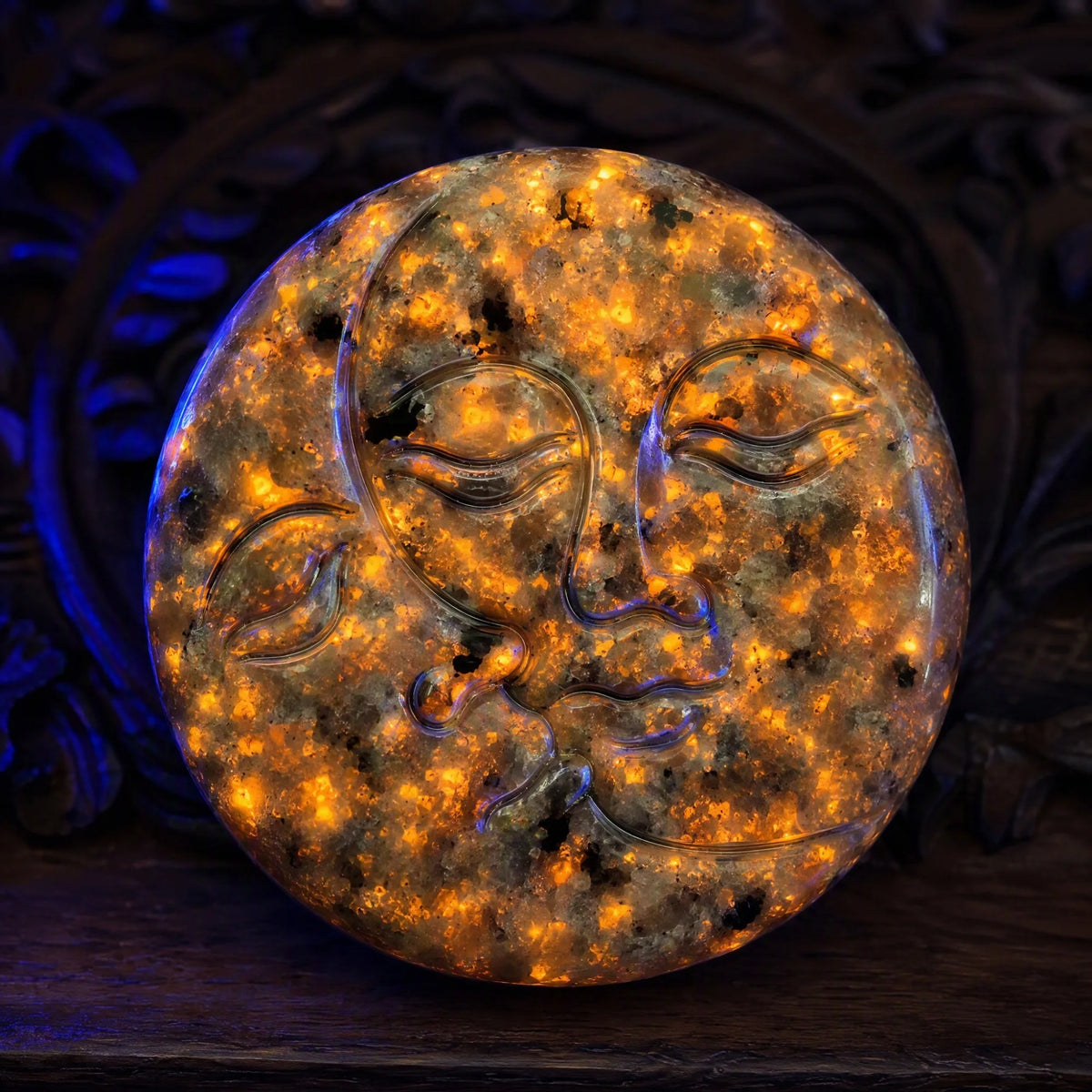 Natural Yooperlite Sun and Moon Palm Stone for Decor