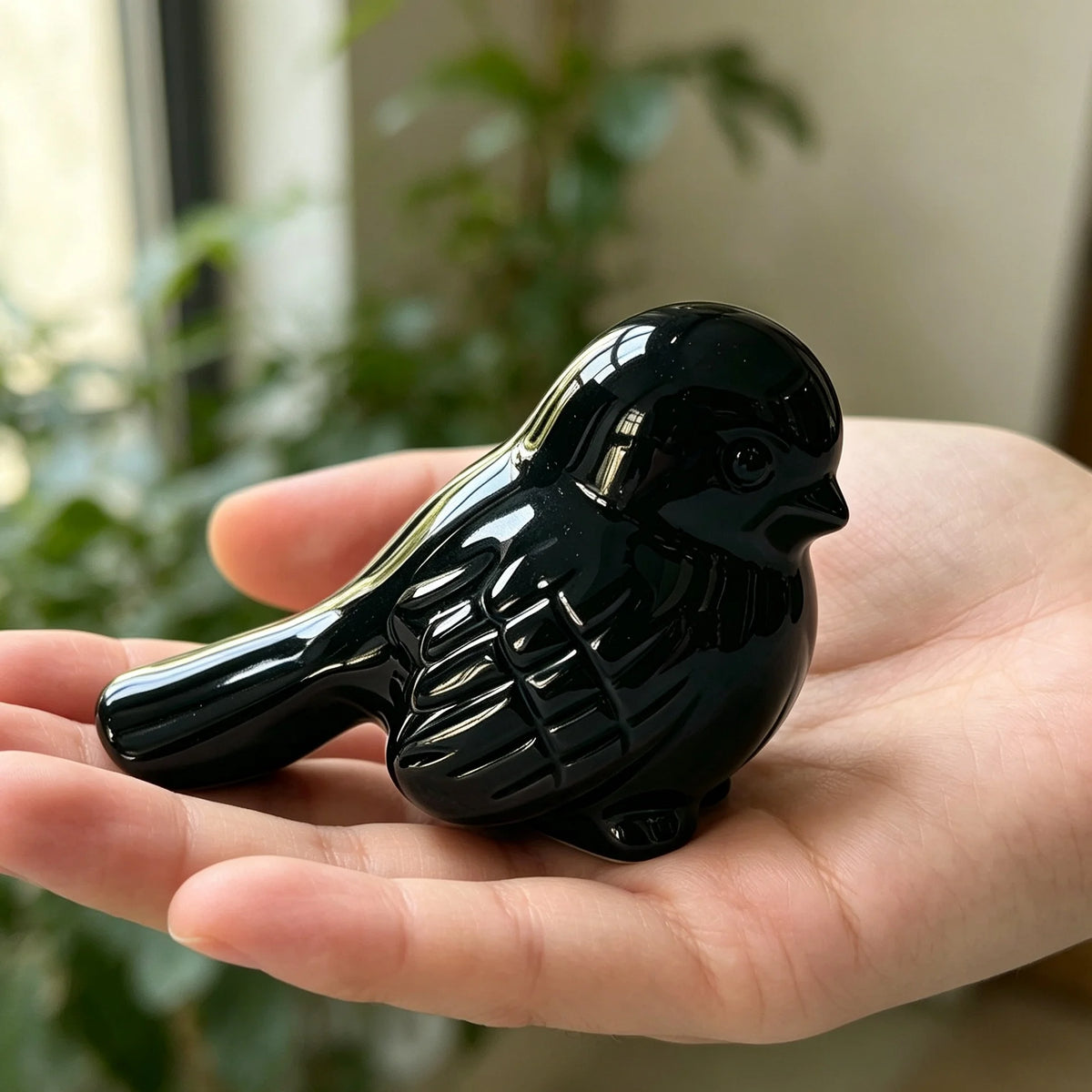 Natural Black Obsidian Bird Carving for Altar and Decor