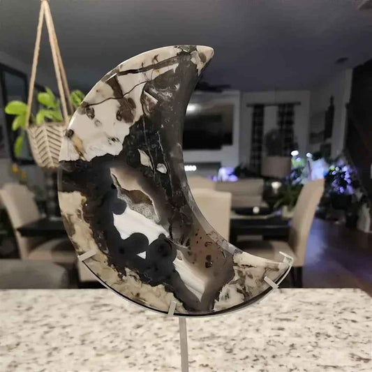 50-200g Volcanic Agate Moon Carving