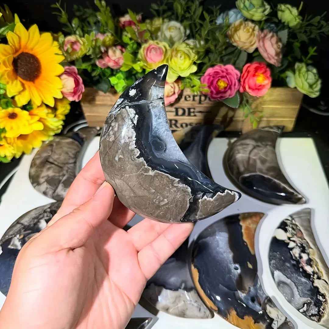 50-200g Volcanic Agate Moon Carving