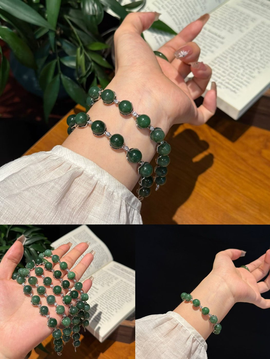 Crystal Bubble Chain Bracelet - Multi Stone Options - Green Jasper 10mm