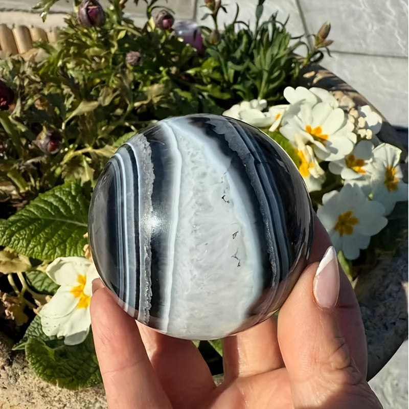 Natural Black Striped Agate Sphere for Home Decor