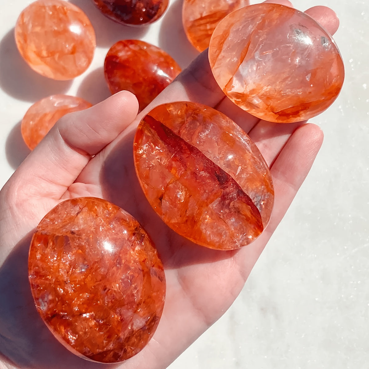 Natural High-Grade Fire Quartz Palm Stone