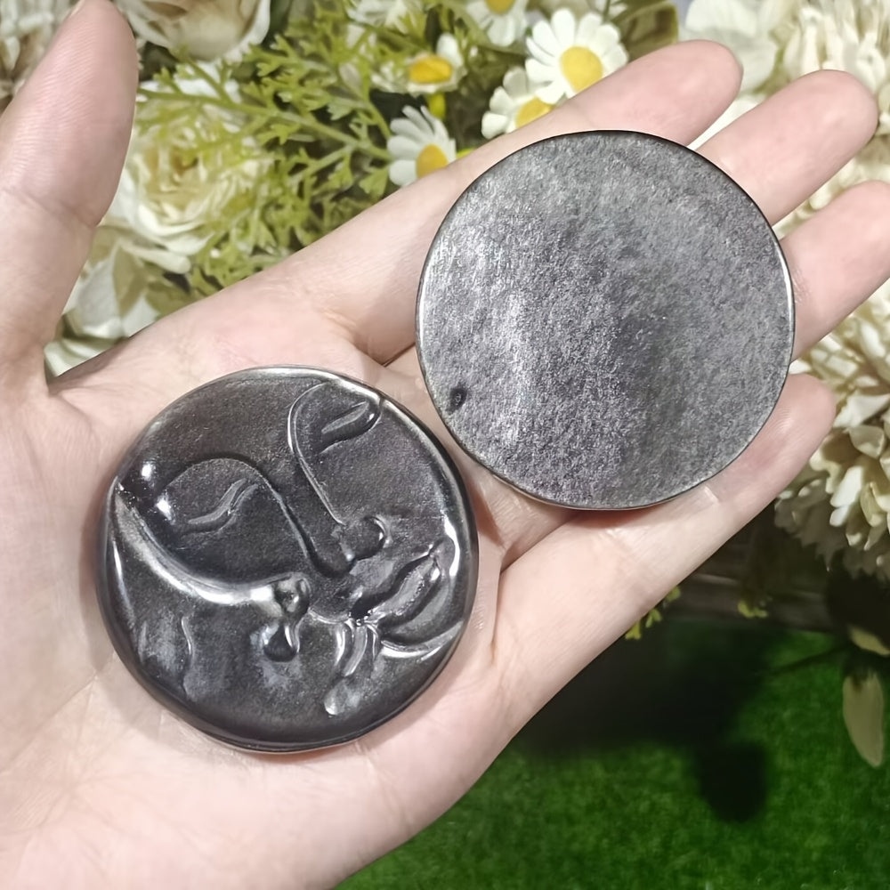 Silvery Obsidian Sun And Moon Face for Home Ornaments