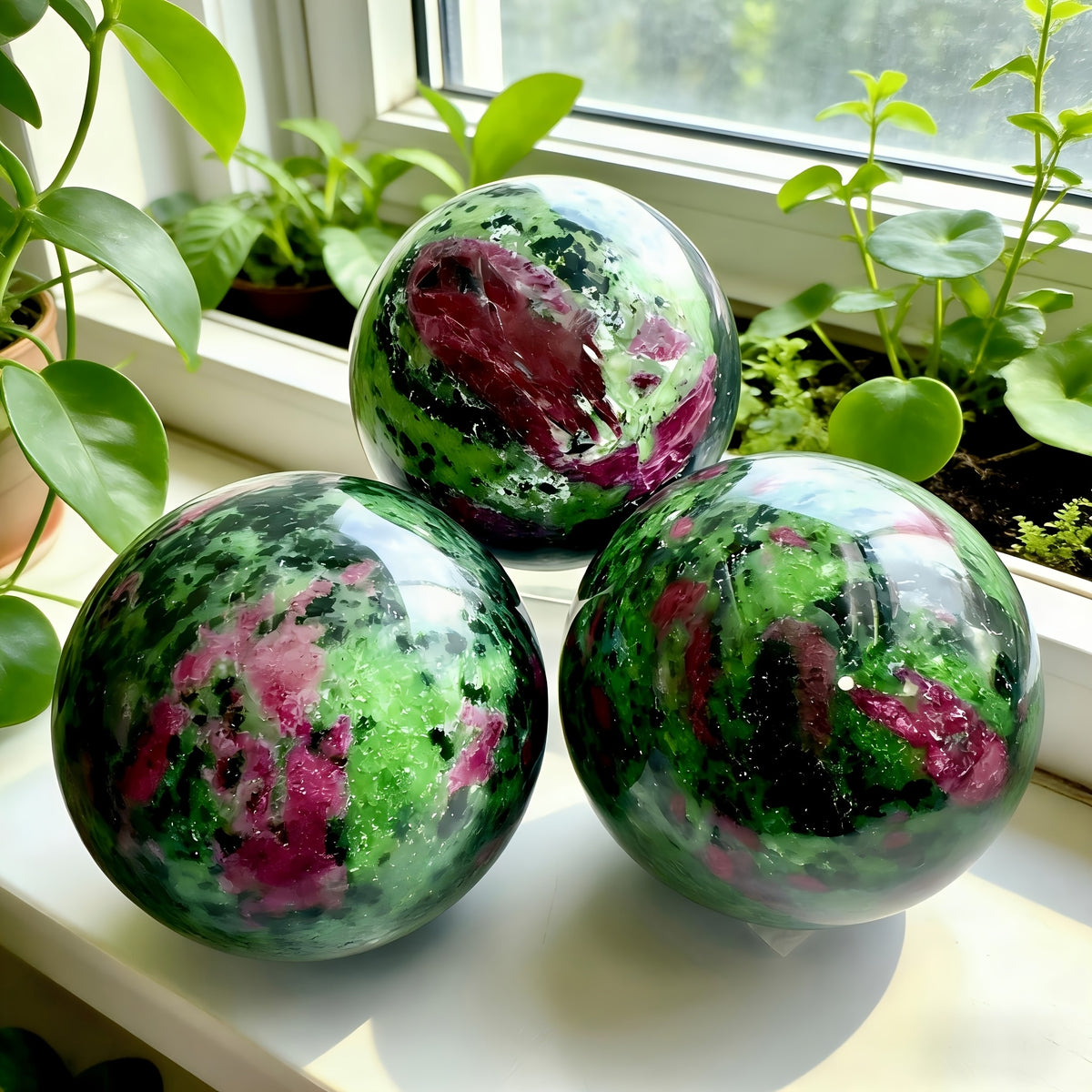 Natural Red in Zoisite Crystal Sphere for Decor