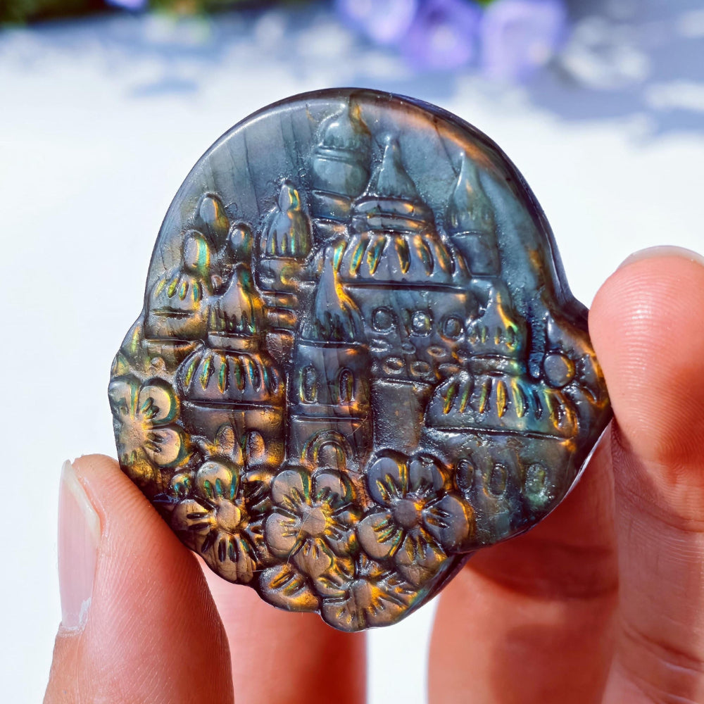 Natural Labradorite Castle with Flash for Decor