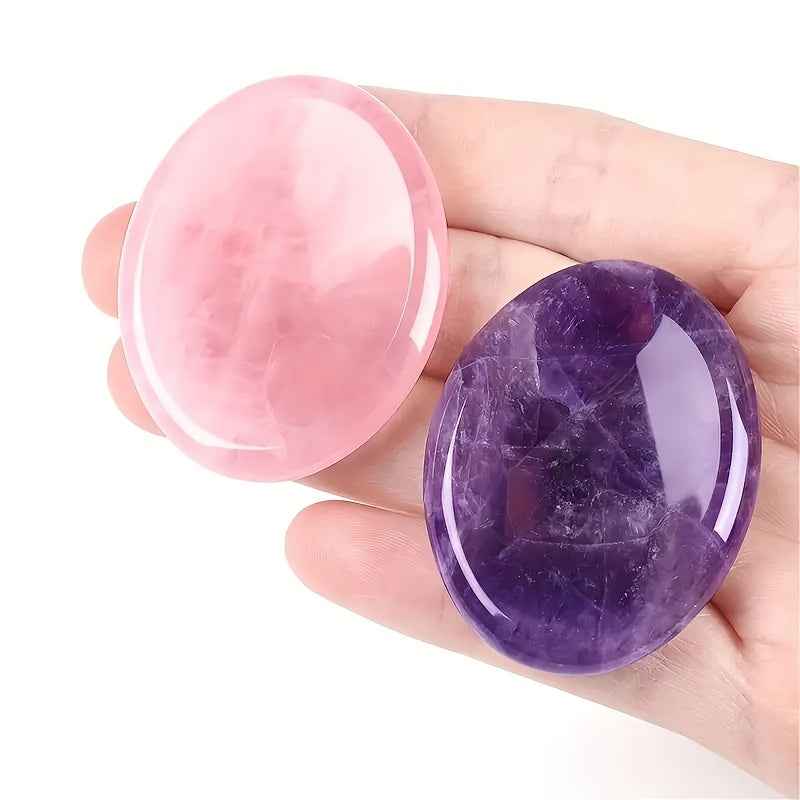 2pcs Amethyst and Rose Quartz Worry Stone Set |Crystal Wholesale