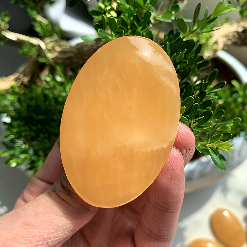 Honey-Colored Calcite Palm Stone for Gifts