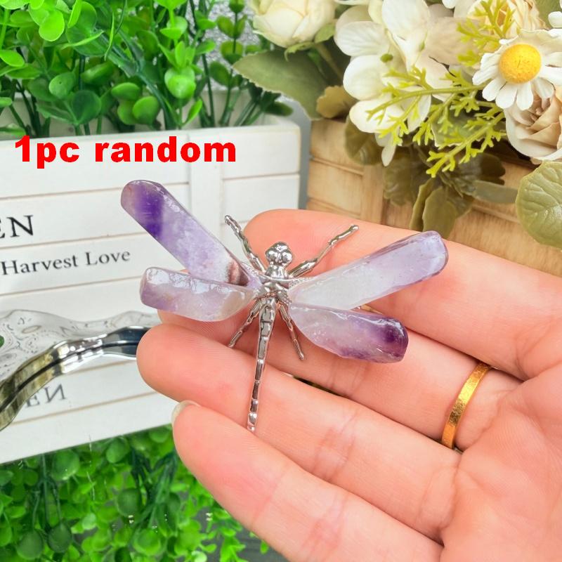 Natural Crystal Dragonfly Ornament for Decor