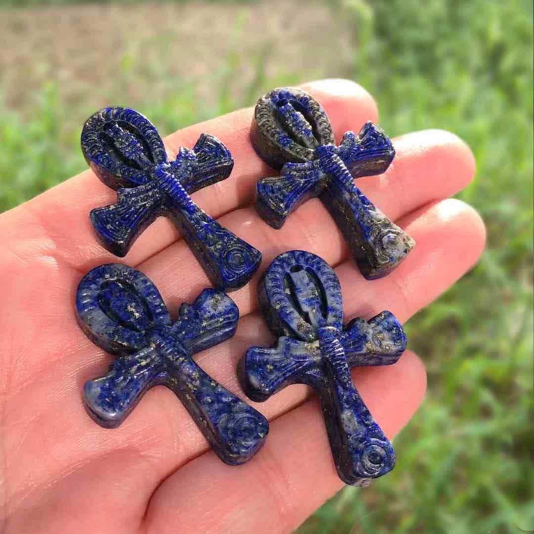 Natural Lapis Lazuli Ankh Carving for Altar and Decor