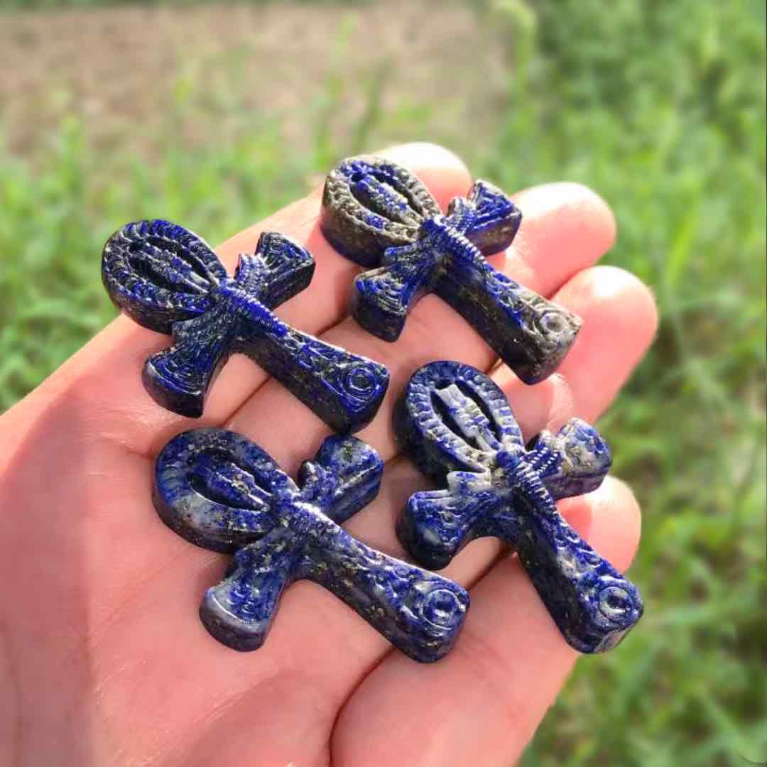 Natural Lapis Lazuli Ankh Carving for Altar and Decor