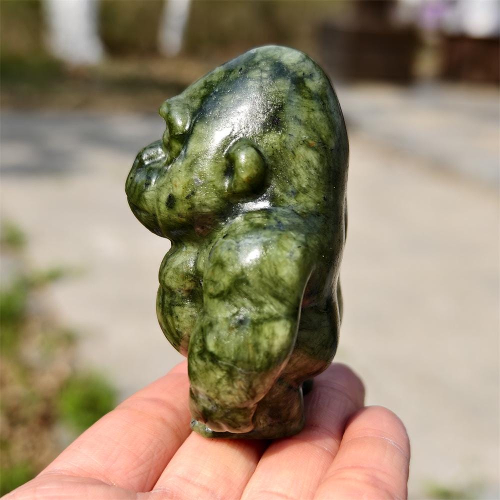 Natural Green Jade Gorilla Carving for Home Decor and Gifting