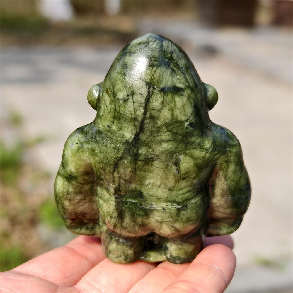 Natural Green Jade Gorilla Carving for Home Decor and Gifting