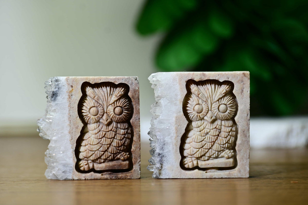 Natural Quartz Cluster Carved Owl for Crystal Collectors and Decor