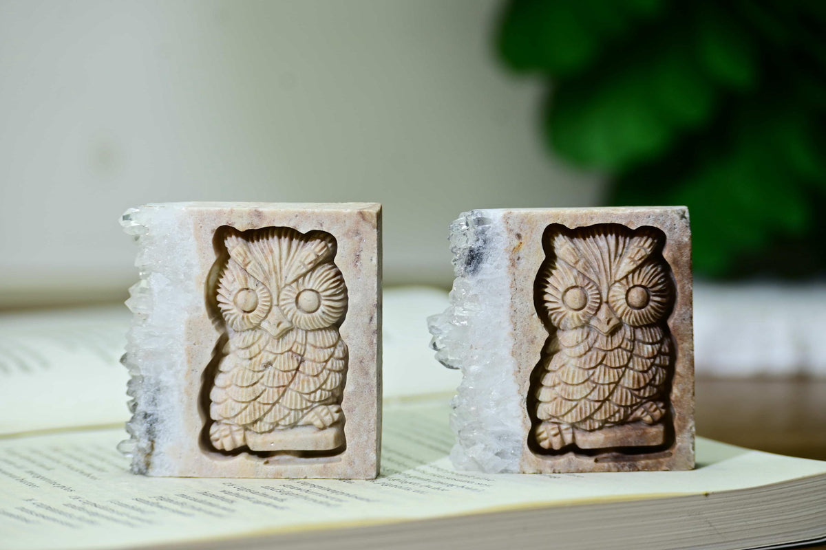 Natural Quartz Cluster Carved Owl for Crystal Collectors and Decor