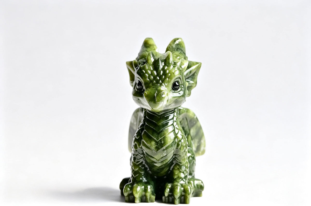 Green Jade Dragon Statue Carving for Feng Shui and Home Decor