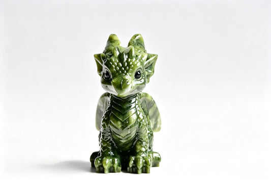 Green Jade Dragon Statue Carving for Feng Shui and Home Decor