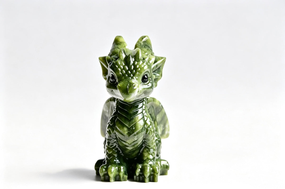 Green Jade Dragon Statue Carving for Feng Shui and Home Decor