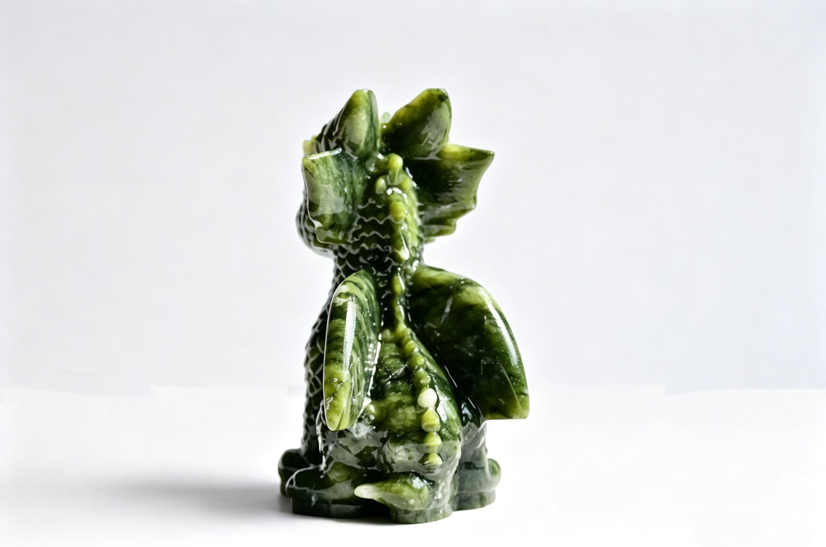 Green Jade Dragon Statue Carving for Feng Shui and Home Decor