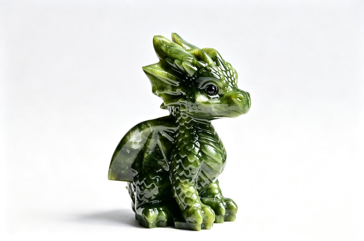Green Jade Dragon Statue Carving for Feng Shui and Home Decor