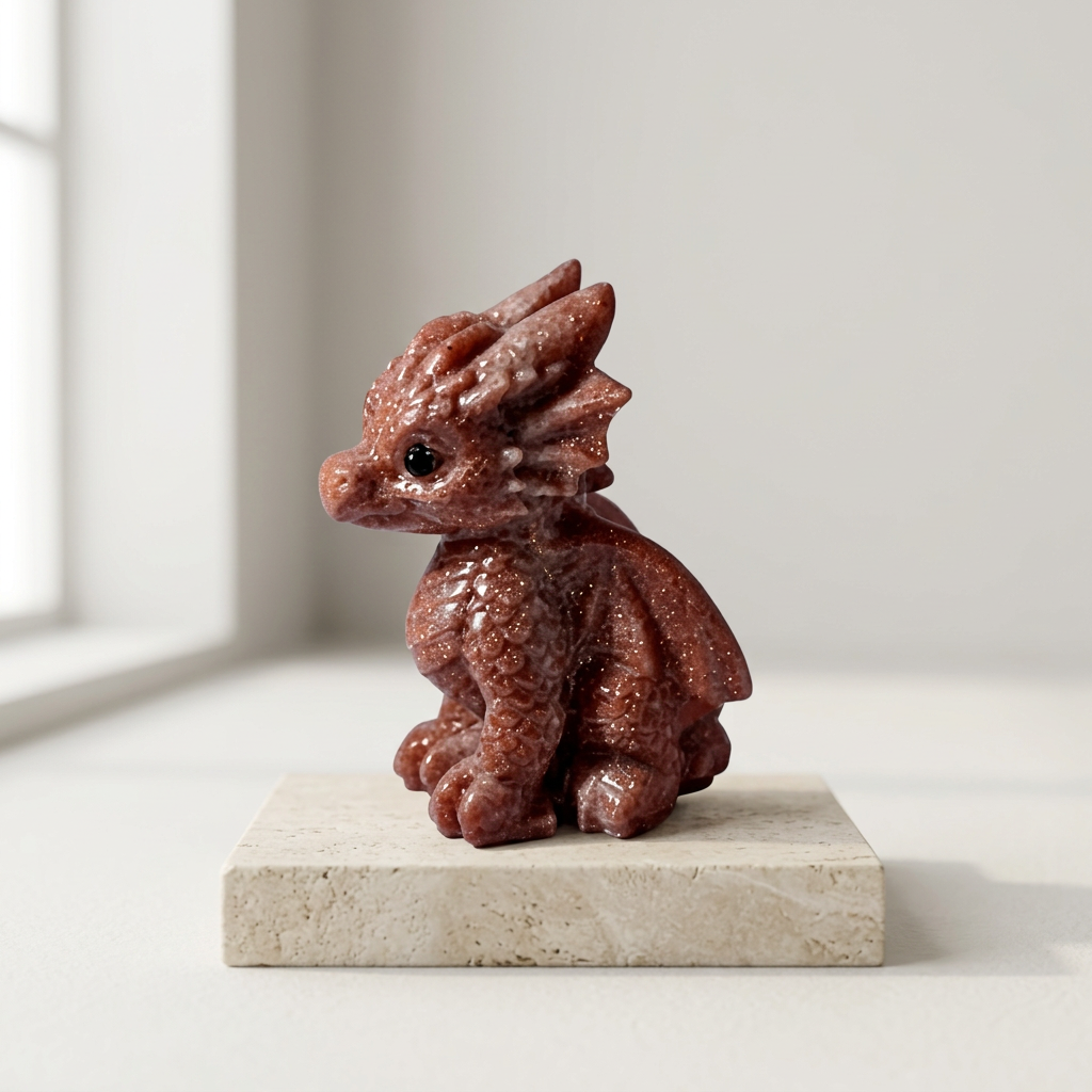 Natural Sunstone Winged Dragon Carving for Vitality and Leadership