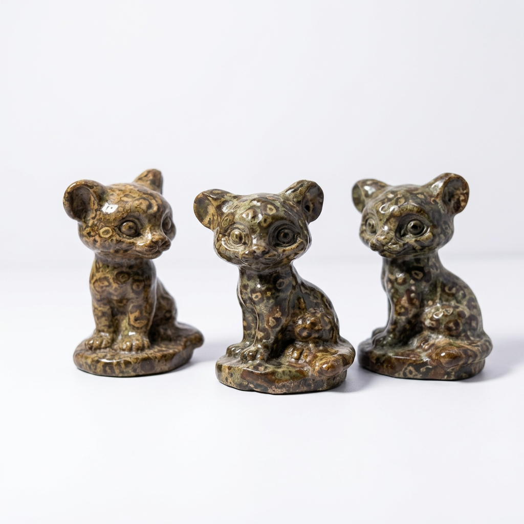 Natural Leopard Skin Jasper Sitting Leopard Carving