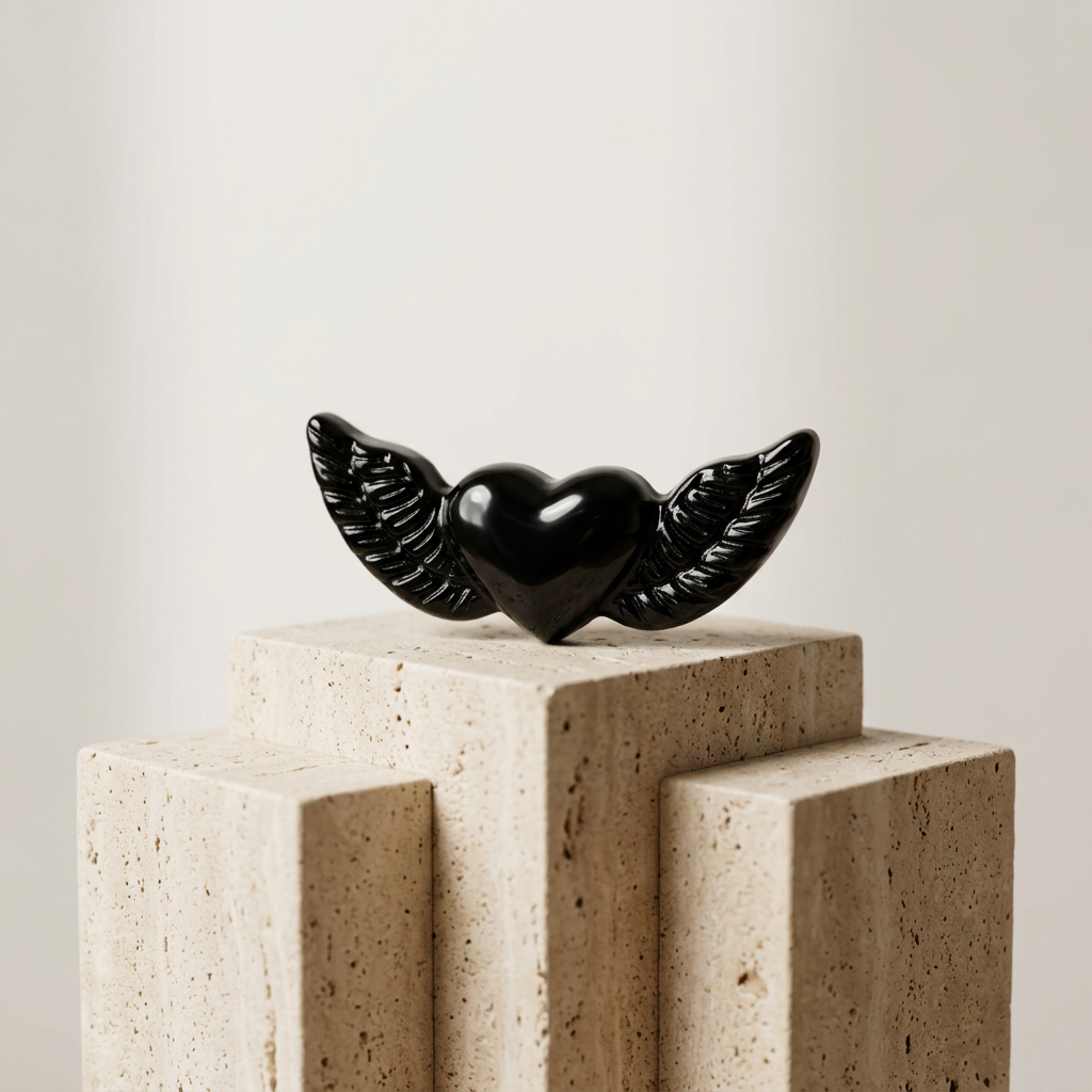 Black Obsidian Winged Heart Carving