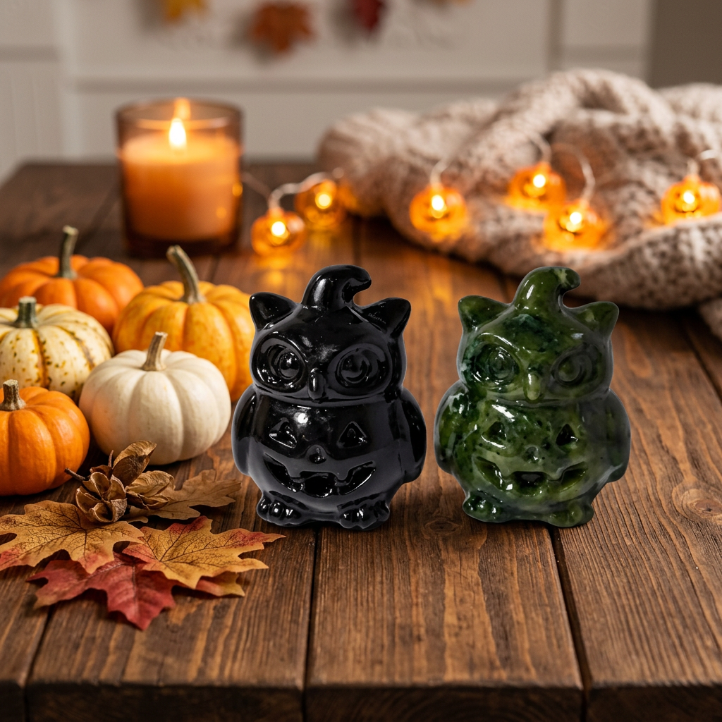 Machine-Carved Skull Owl Figurine - Autumn Lifestyle Tabletop