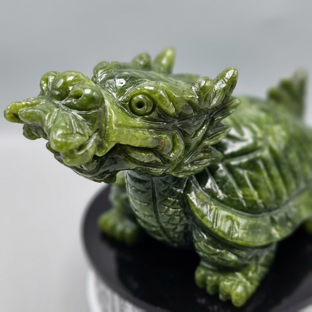 Natural Xiuyan Jade Dragon Turtle Carving for Feng Shui and Wealth