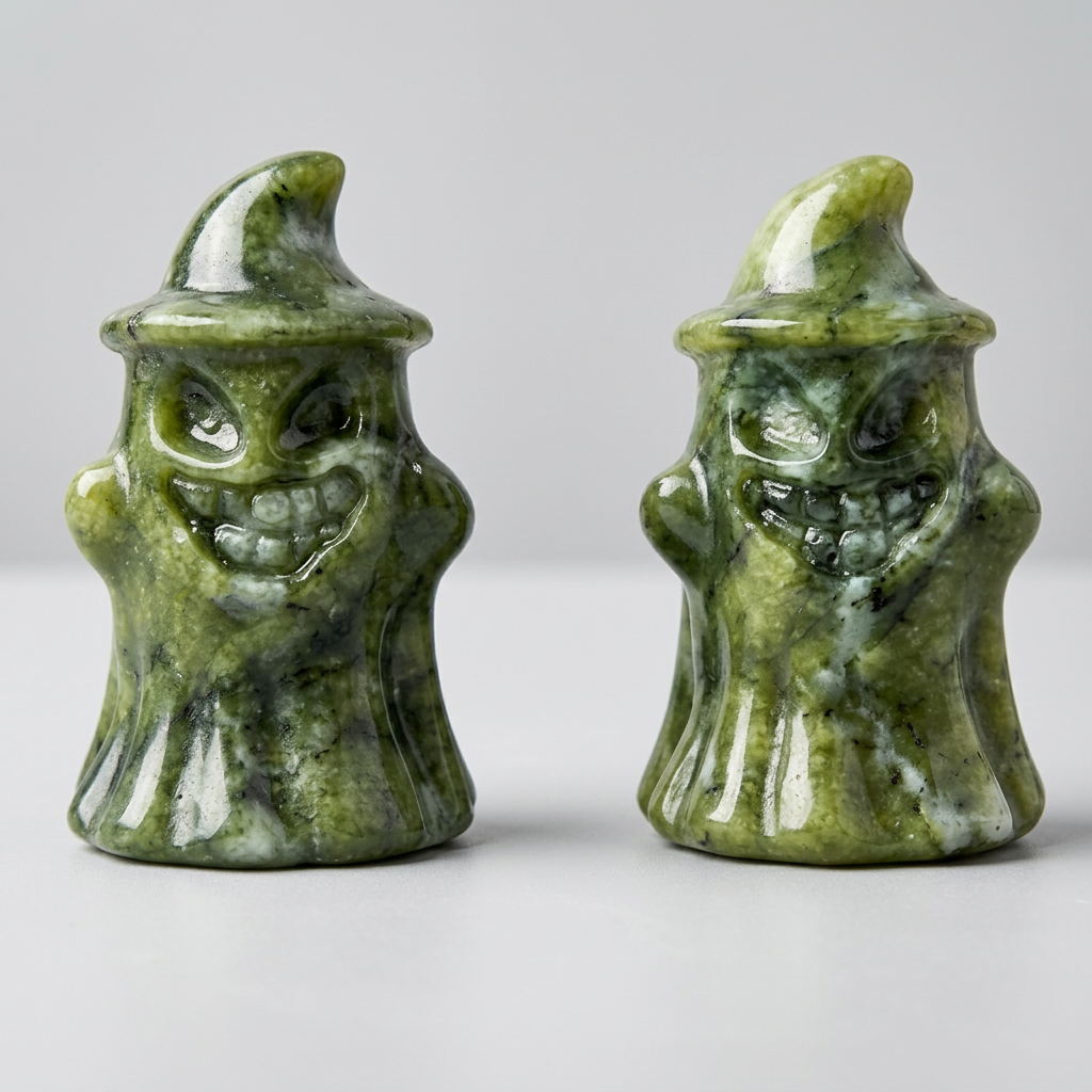 Natural Xiuyan Jade Smiley Ghost Figurine for Halloween and Decor