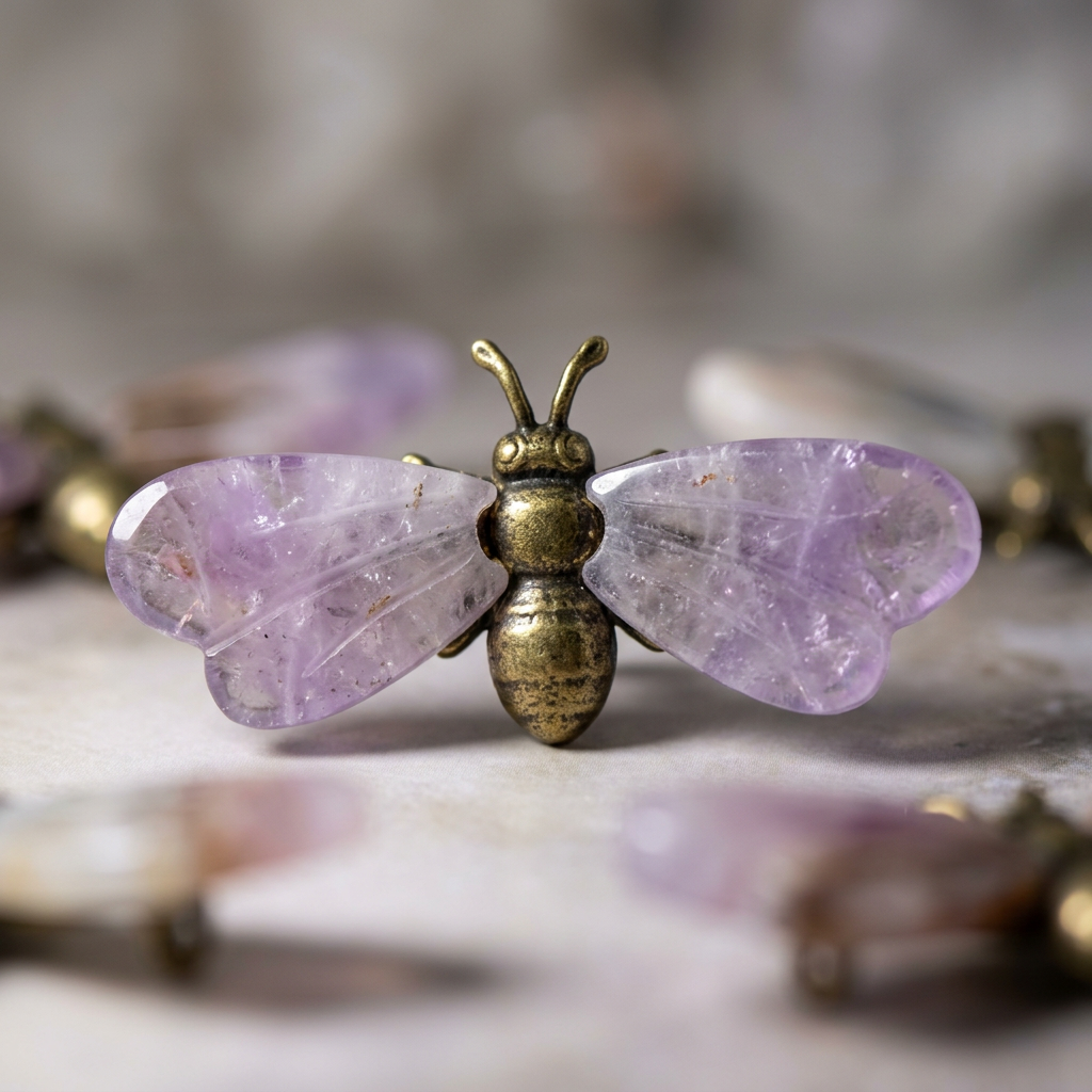 Natural Amethyst and Agate Bee Carving for Abundance and Joy