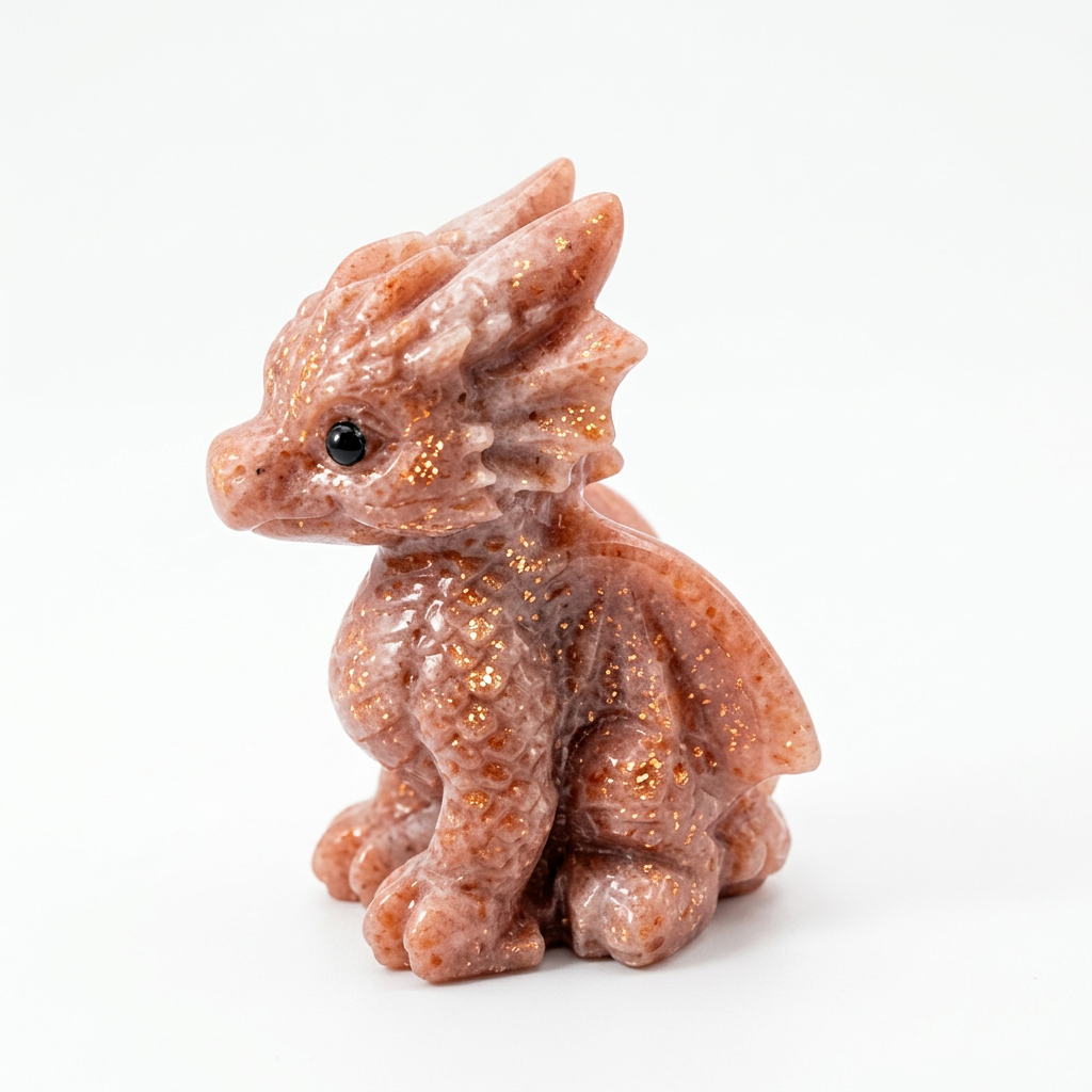 Natural Sunstone Winged Dragon Carving for Vitality and Leadership