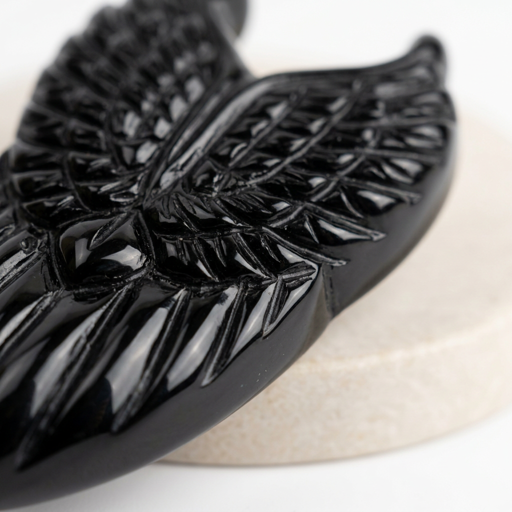 Black Obsidian Winged Heart Carving Style B for Emotional Protection