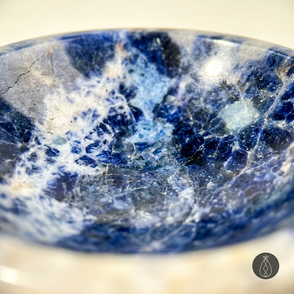 Natural Blue Sodalite Carved Bowl - Macro Mineral Detail