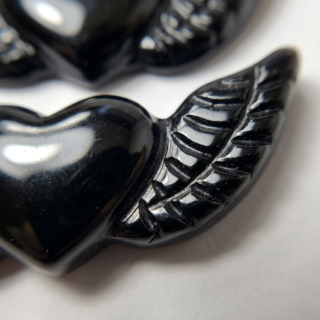 Black Obsidian Winged Heart Carving