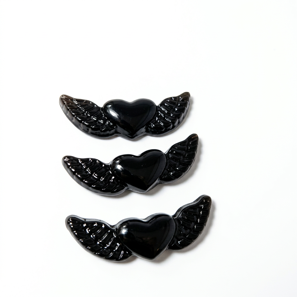 Black Obsidian Winged Heart Carving