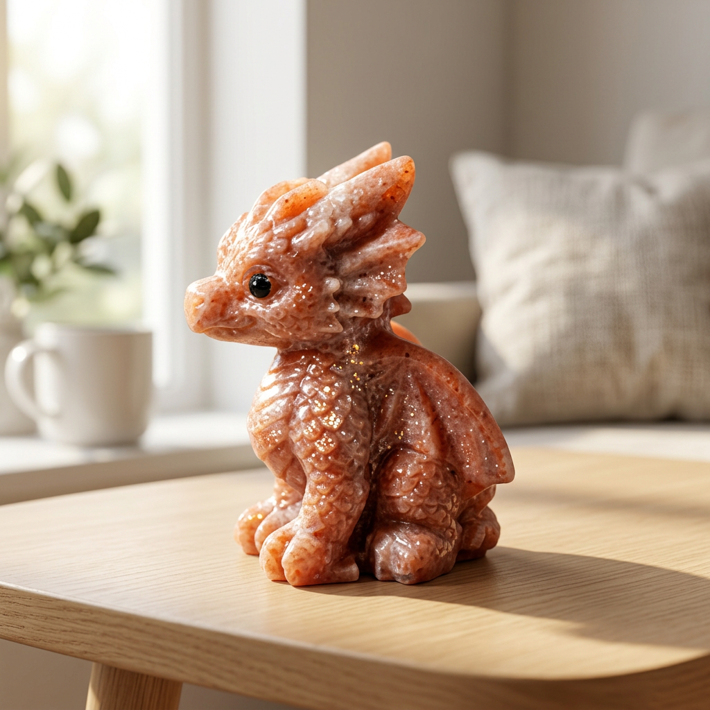 Natural Sunstone Winged Dragon Carving for Vitality and Leadership