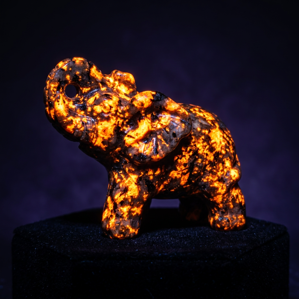 Natural Yooperlite Carved Elephant Figurine with UV Fluorescent Glow