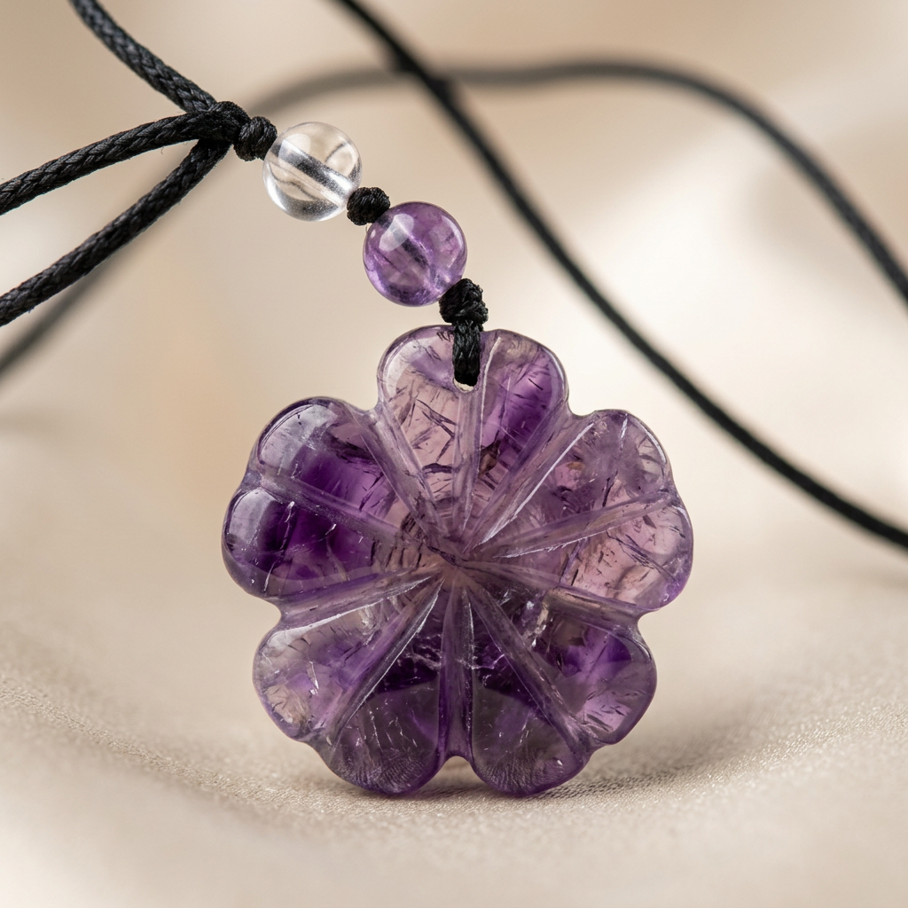 Natural Carved Flower Crystal Pendant Necklace for Healing and Balance