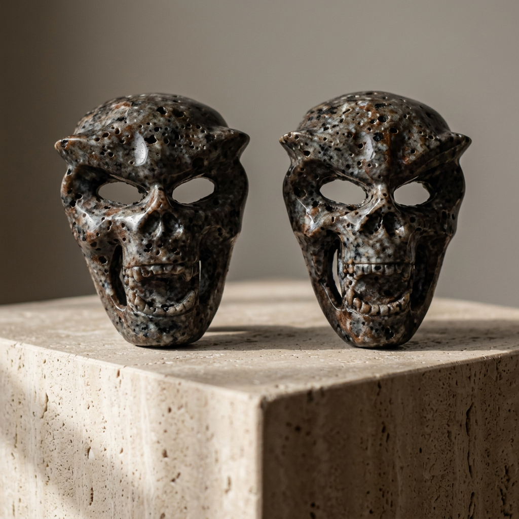 Natural Yooperlite Carved Skull Mask for Gothic Altar and UV Display