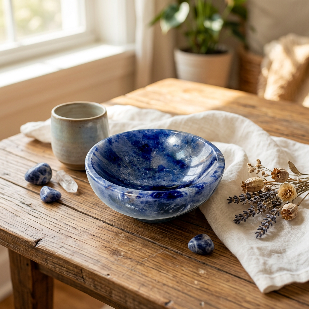 Natural Blue Sodalite Carved Bowl - Lifestyle Tabletop