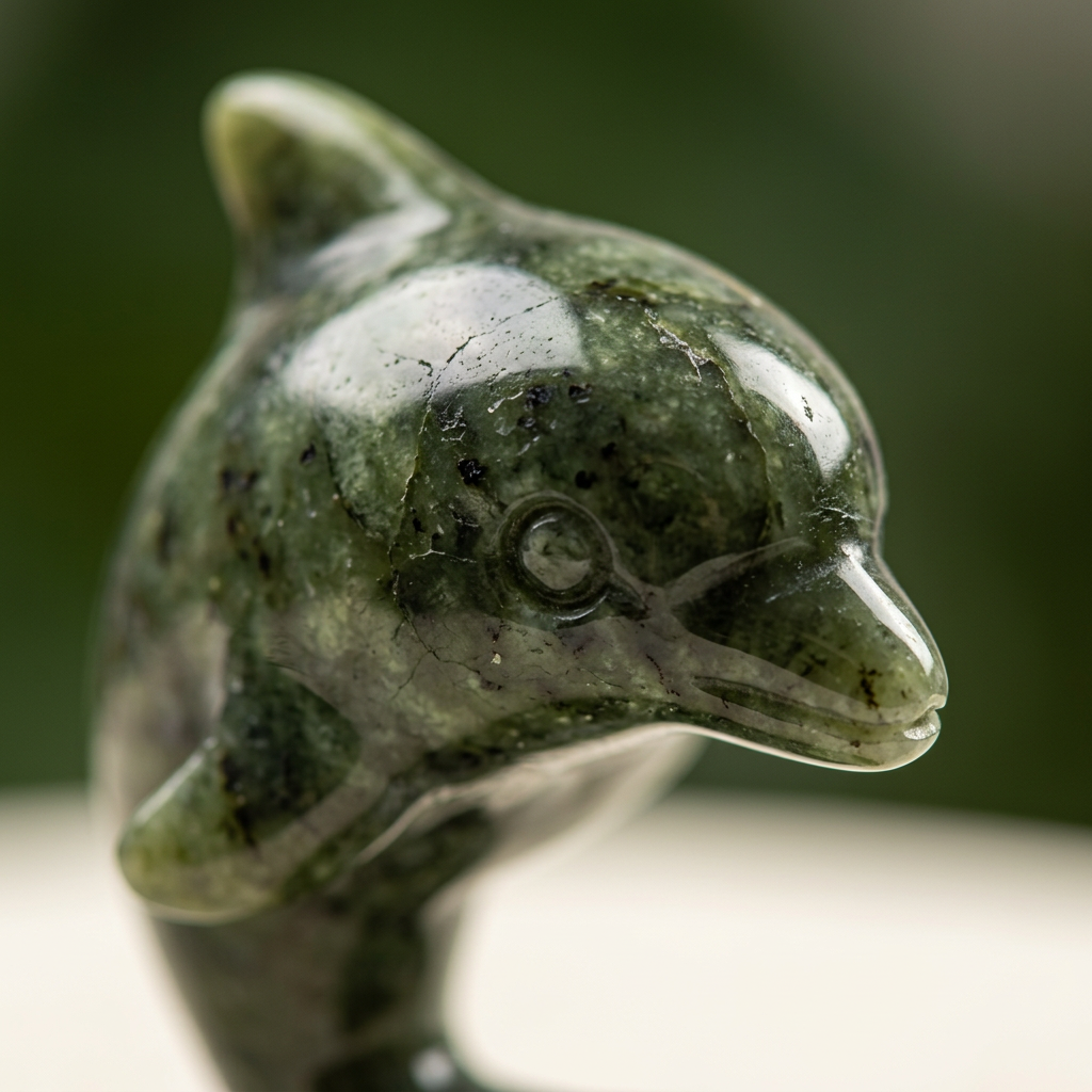 Machine-Carved Xiuyan Jade Dolphin Figurine