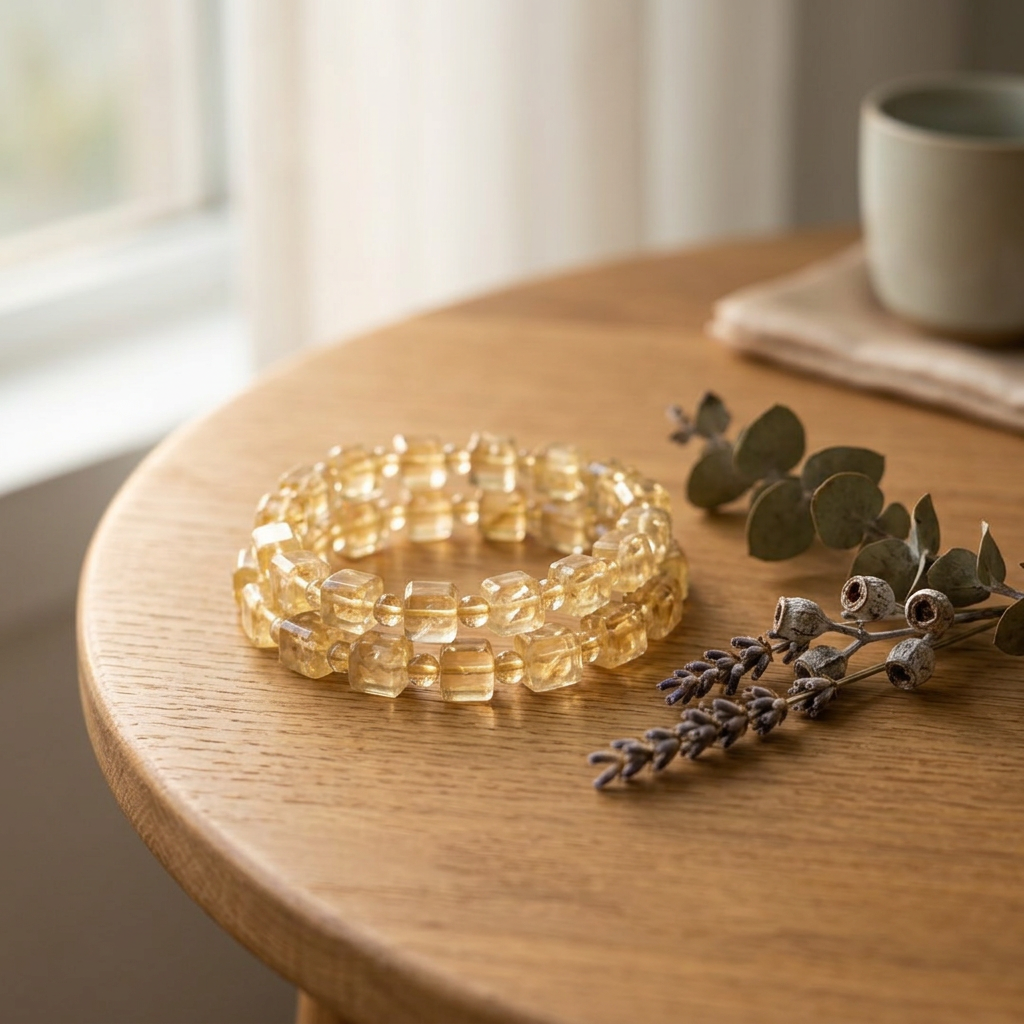 Natural Citrine Sugar Cube Bracelet 11mm Tabletop Lifestyle