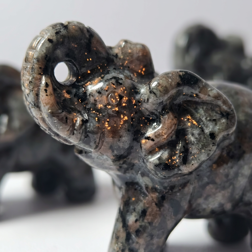 Natural Yooperlite Carved Elephant Figurine with UV Fluorescent Glow