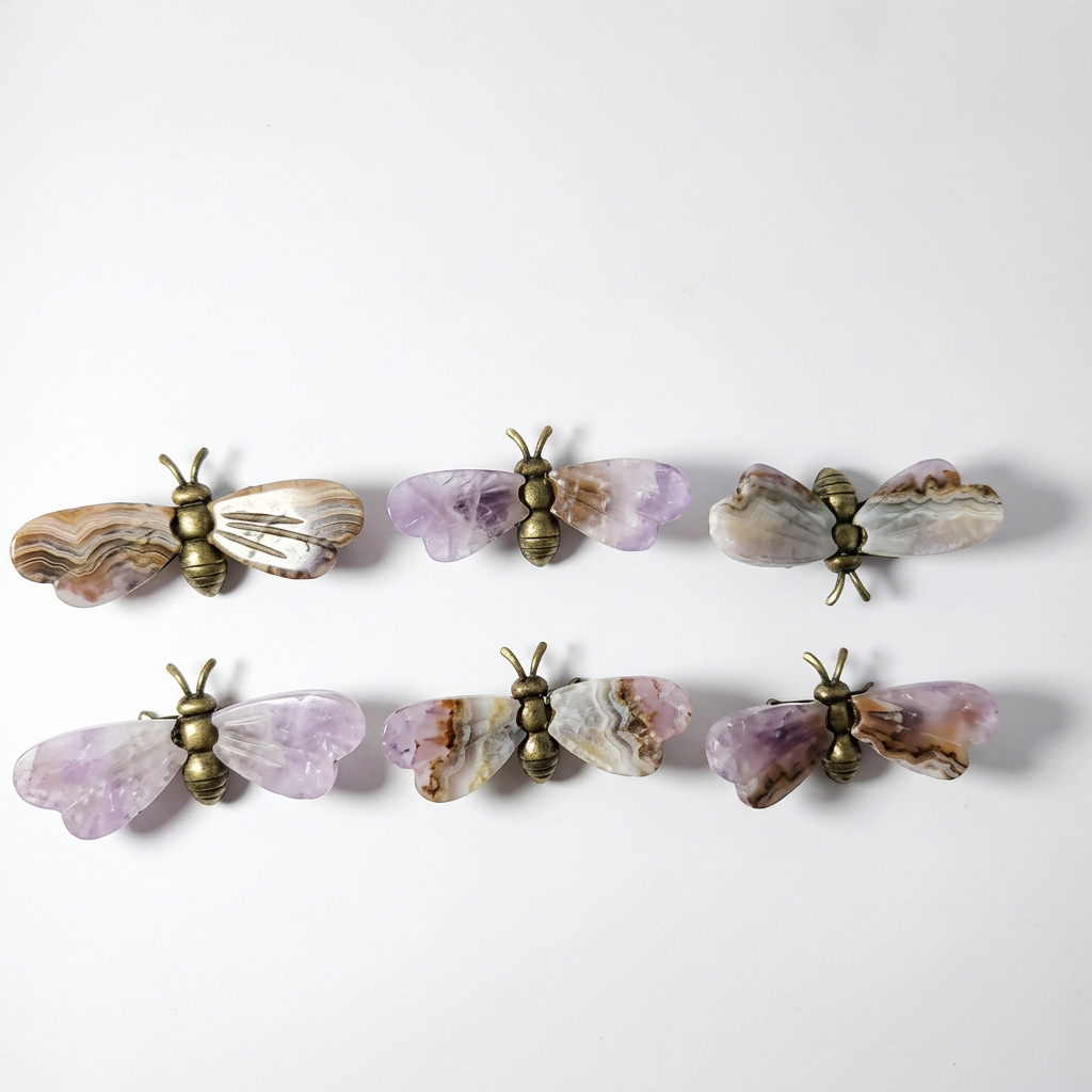 Natural Amethyst and Agate Bee Carving for Abundance and Joy